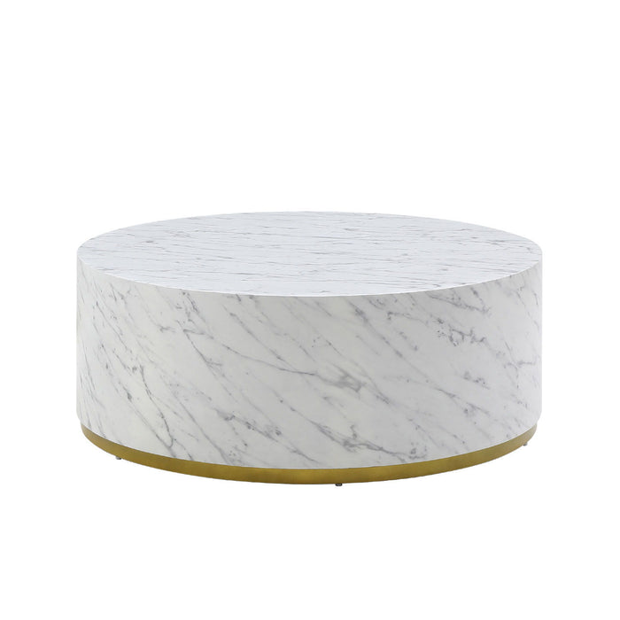 Faux Marble Coffee Tables For Living Room, 35.43 Inch Accent Tea Tables With Gold Metal Base (White)