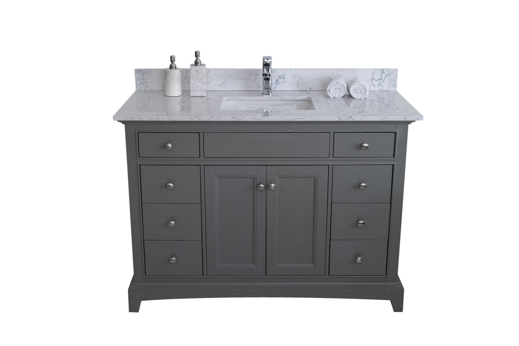 Montary 49" X 22" Bathroom Stone Vanity Top Carrara Jade Engineered Marble Color With Undermount Ceramic Sink And Single Faucet Hole With Backsplash