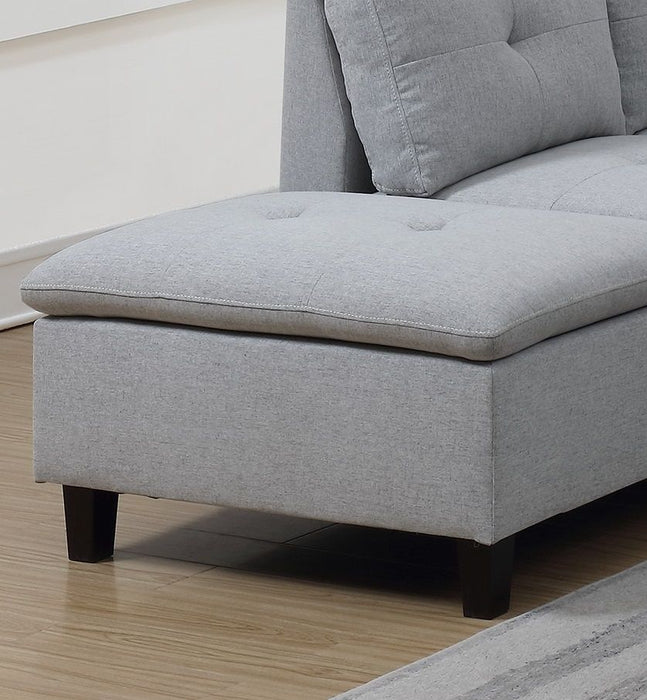Living Room Furniture Gray Cushion Sectional Ottoman Linen Like Fabric Sofa Chaise