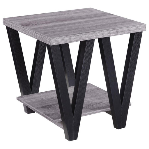 Stevens - V-Shaped End Table - Black And Antique Gray Unique Piece Furniture