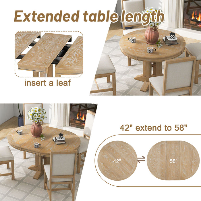 Trexm Farmhouse Dining Table Extendable Round Table For Kitchen, Dining Room (Natural Wood Wash)