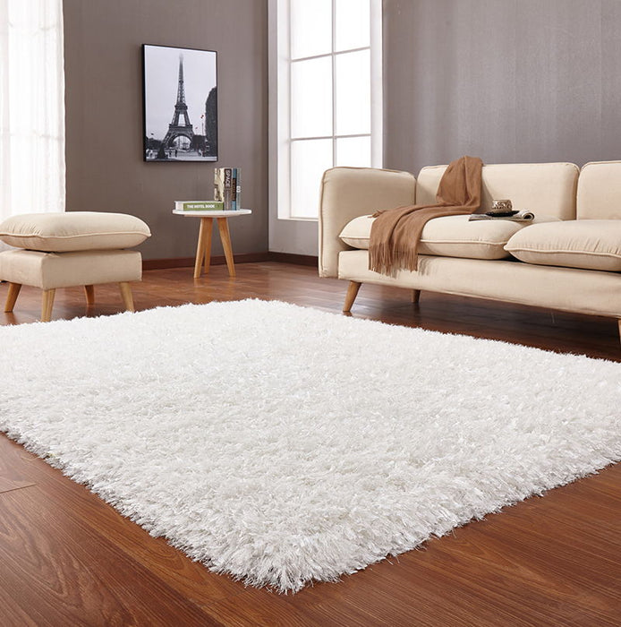 Coral Hand Tufted Shag Area Rug White