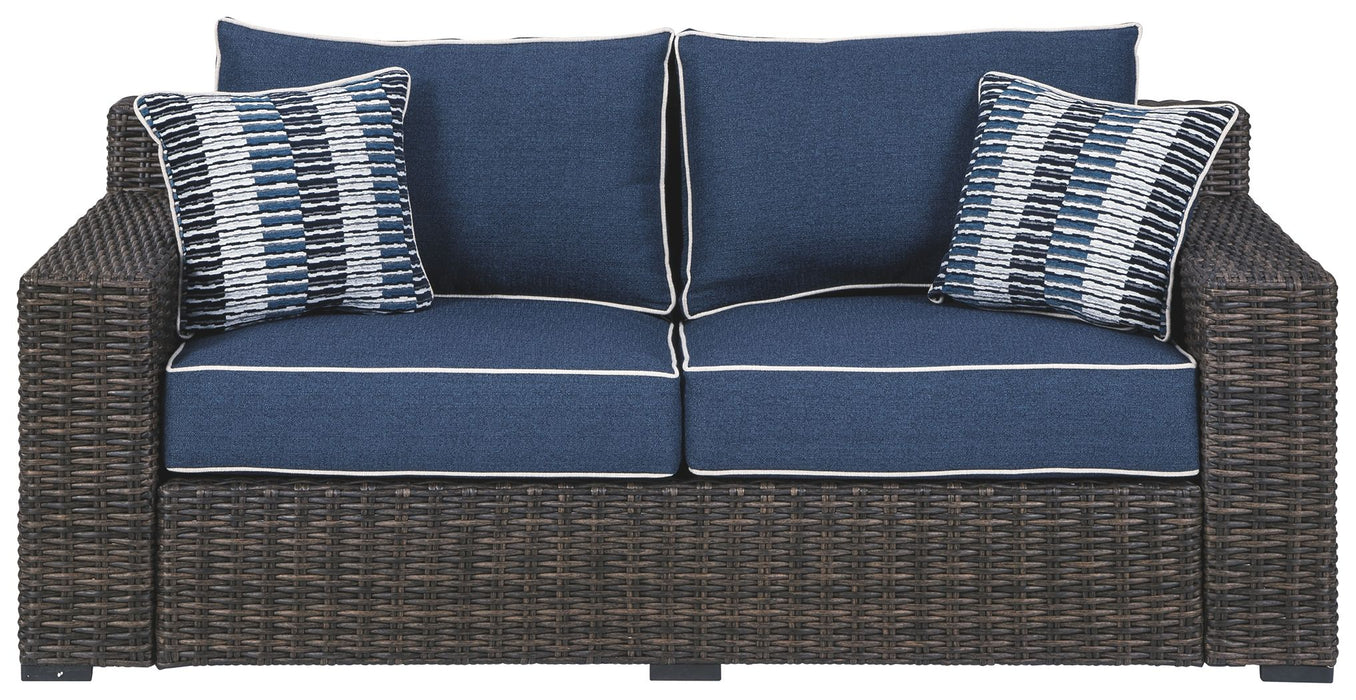 Grasson - Brown / Blue - Loveseat W/Cushion Unique Piece Furniture
