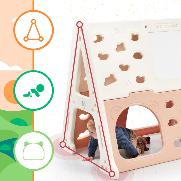 5-In-1 Toddler Climber Basketball Hoop Set Kids Playground Climber Playset With Tunnel, Climber, Whiteboard, Toy Building Block Baseplates, Combination