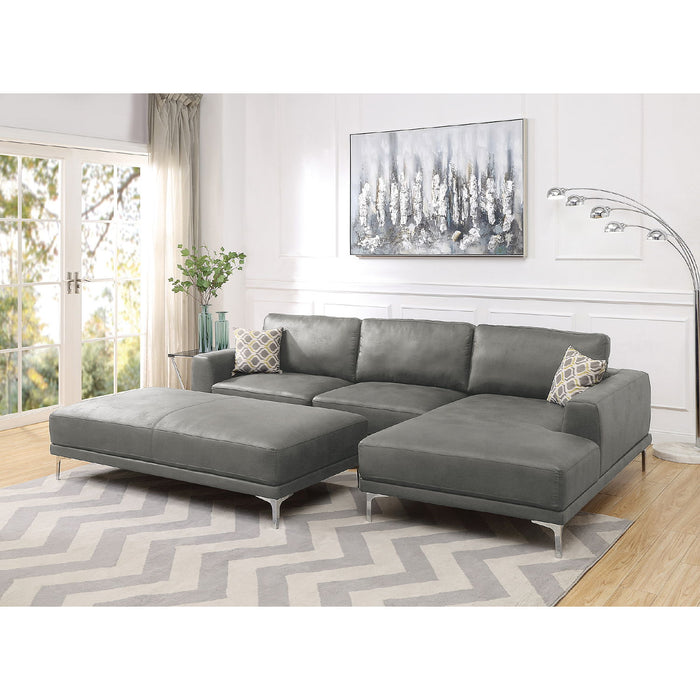 Faux Leather Upholstered Cocktail Ottoman In Antique Gray Finish