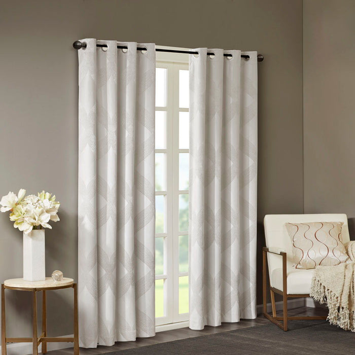 Ogee Knitted Jacquard Total Blackout Curtain Panel, Ivory
