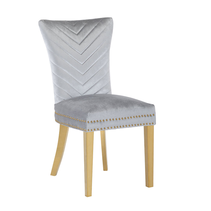 Eva 2 Piece Gold Legs Dining Chairs Finished With Velvet Fabric In Silver