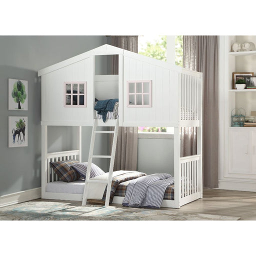 Rohan - Cottage Twin Over Twin Bunk Bed - White & Pink Unique Piece Furniture
