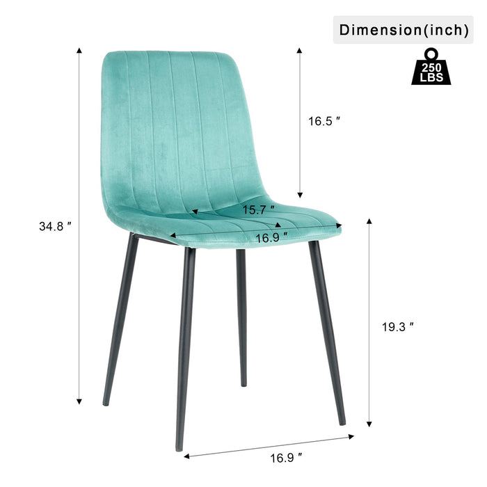Indoor Velvet Dining Chair, Modern Dining Kitchen Chair With Cushion Seat Back Black Coated Metal Legs Upholstered Side Chair For Home Kitchen Restaurant And Living Room (Set of 4) - Teal