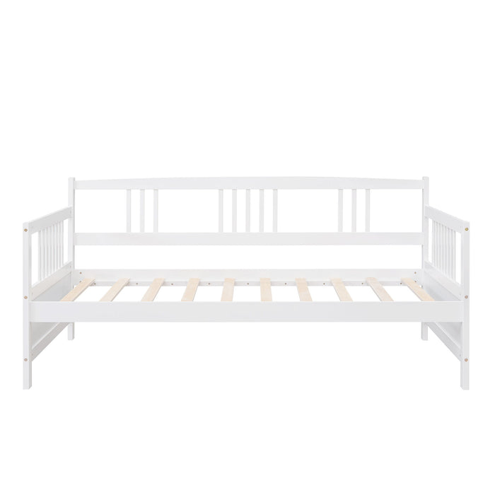 Twin Size Daybed Wood Bed With Twin Size Trundle, White