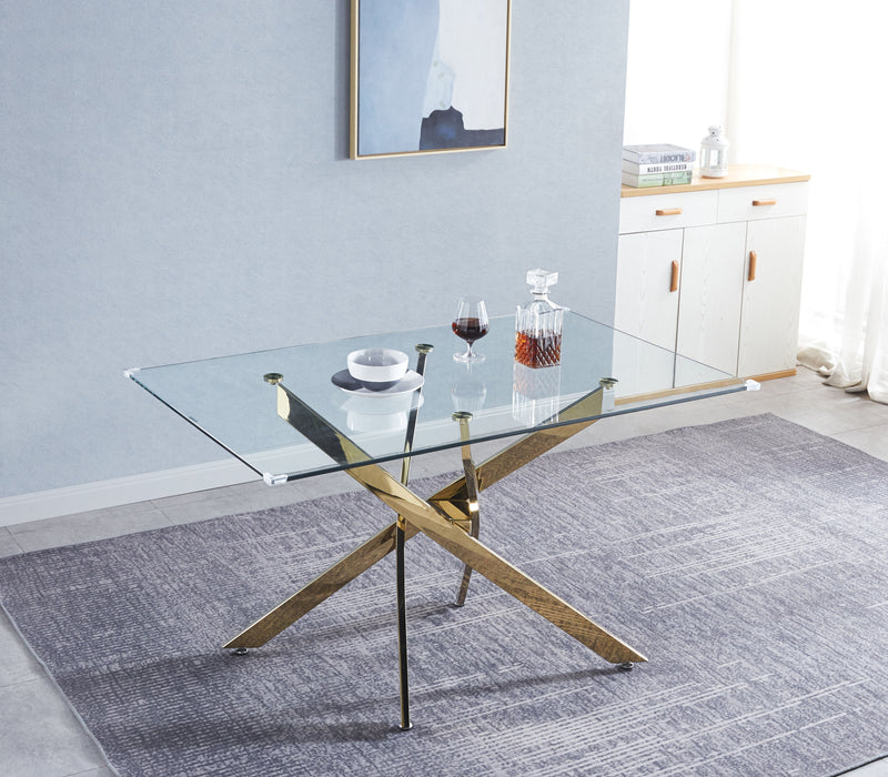 Modern Glass Table For Dining Room / Kitchen, Thick Tempered Glass Top, Chrome Stainless Steel Base