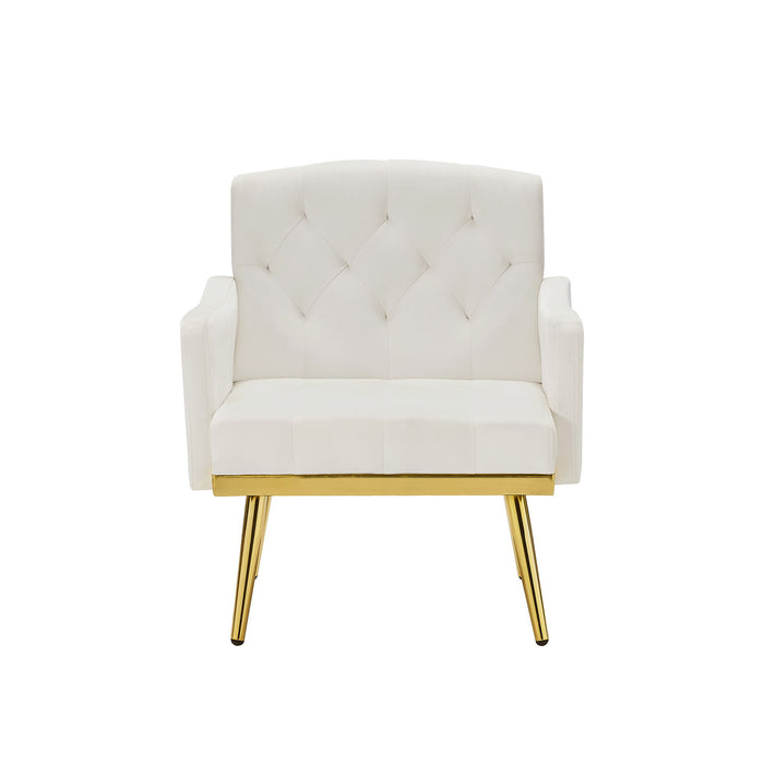Cream White Velvet Armchair With Metal Legs