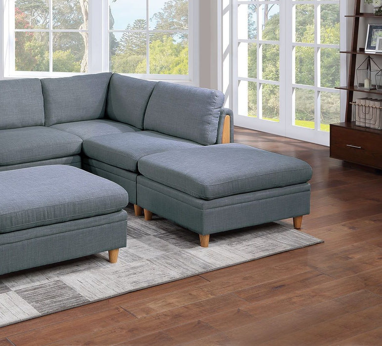 Contemporary Living Room Furniture 6 Pieces Modular Sectional Set Steel Dorris Fabric Couch 2 Wedges 2 Armless Chair And 2 Ottomans