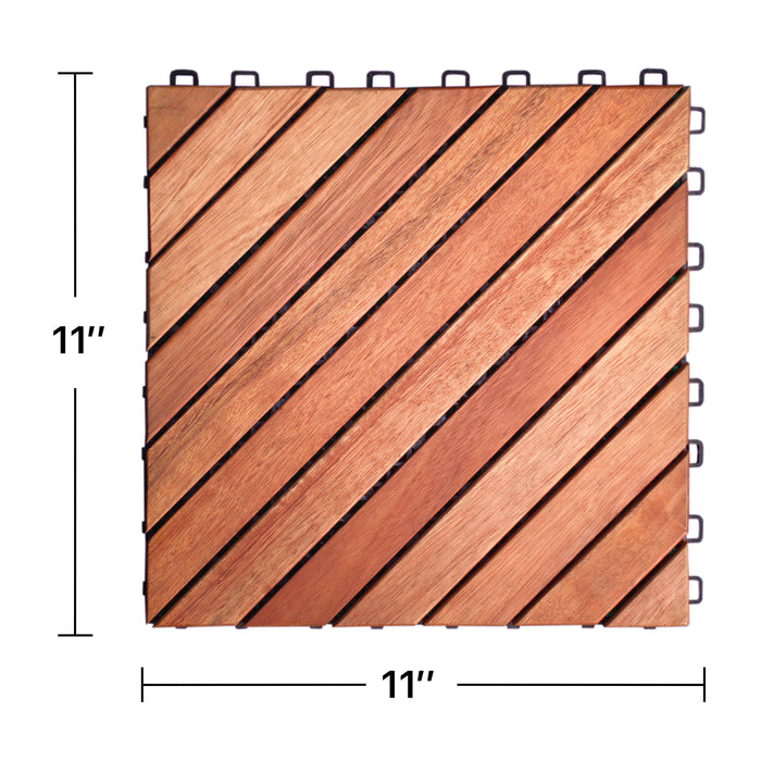Outdoor Patio 12 Diagonal Slat Eucalyptus Interlocking Deck Tile (Set of 10 Tiles)