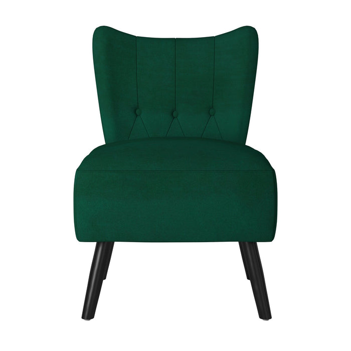 Unique Style Green Velvet Covering Accent Chair Button Tufted Back Brown Finish Wood Legs Modern Home Furniture