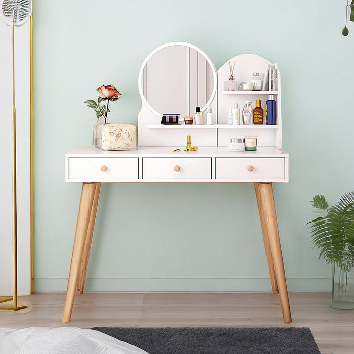 Fashion Vanity Desk With Mirror And Lights For Makeup Vanity Mirror With Lights With 3 Color Lighting Brightness Adjustable, 3 Drawers, White Color