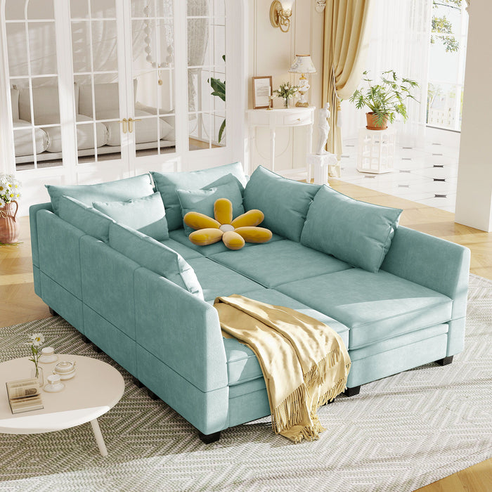 U_Style Modern Large U-Shape Modular Sectional Sofa, Convertible Sofa Bed With Reversible Chaise, Storage Seat - Light Green