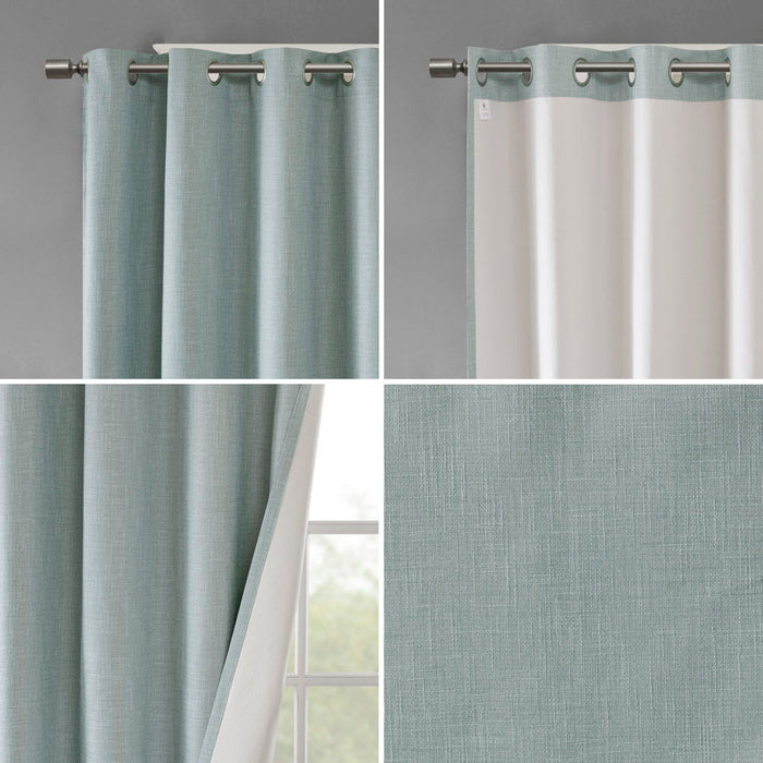 Printed Heathered Blackout Grommet Top Curtain Panel In Dusty Seafoam