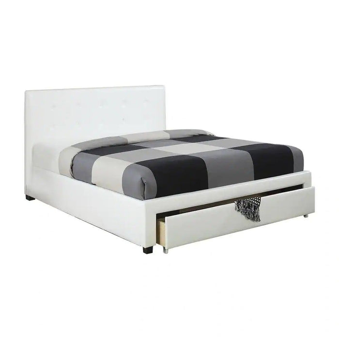 Bedroom Furniture White Storage Under Bed Queen Size Bed Faux Leather Upholstered