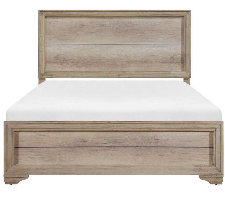 Natural Finish Eastern King Bed 1 Piece Industrial Style Wooden Bedroom Furniture Premium Melamine Laminate