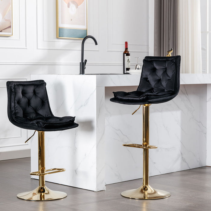(Set of 2) Bar Stools, With Chrome Footrest And Base Swivel Height Adjustable Mechanical Lifting / Golden Leg Simple Bar Stoo, Black