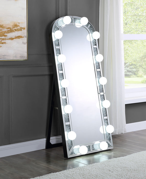 Acme Noralie Accent Floor Mirror In Mirrored, Faux Diamonds