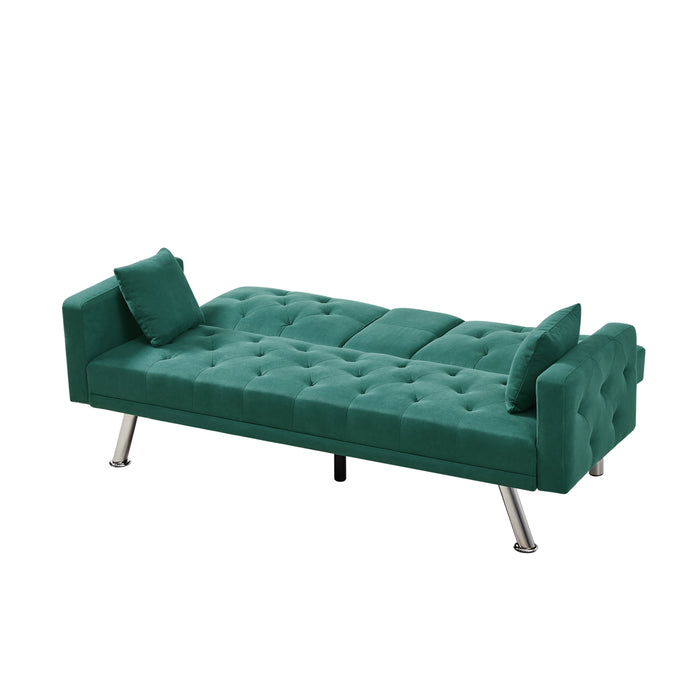 Square Arm Armrests, Dark Green Linen Convertible Sofa And Sofa Bed - Dark Green