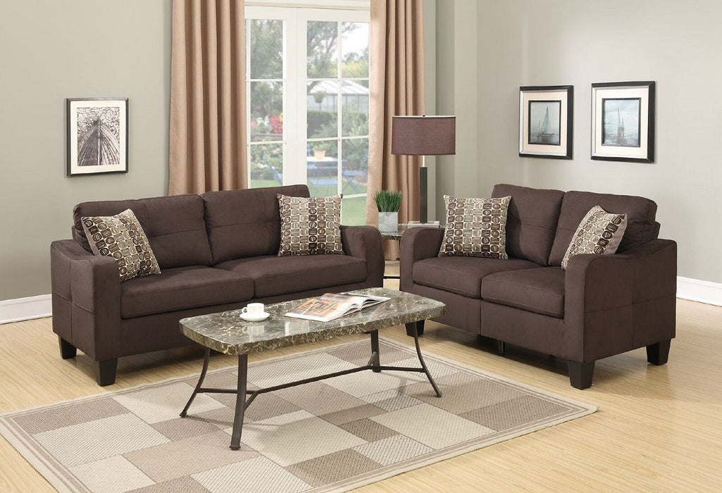 Living Room Furniture 2 Pieces Sofa Set Chocolate Polyfiber Sofa And Loveseat Pillows Cushion Couch