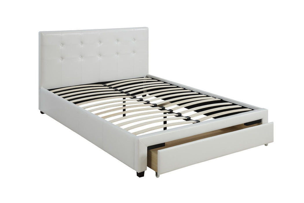 Bedroom Furniture White Storage Under Bed Queen Size Bed Faux Leather Upholstered