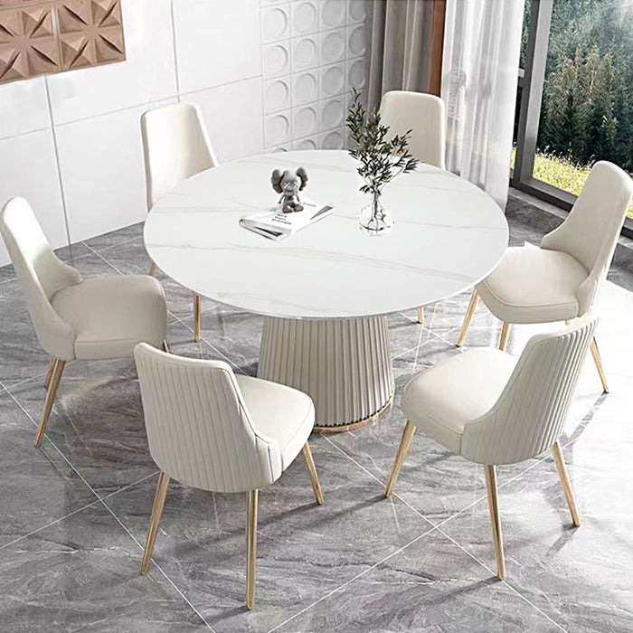53 Inch Sintered Stone Carrara White Dining Table With 6 Pieces Chairs