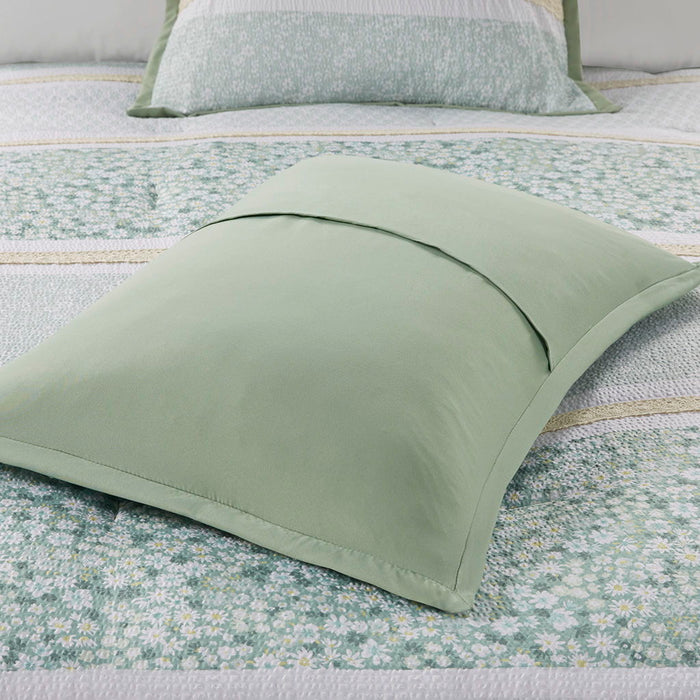 5 Piece Seersucker Comforter Set With Throw Pillows - Green