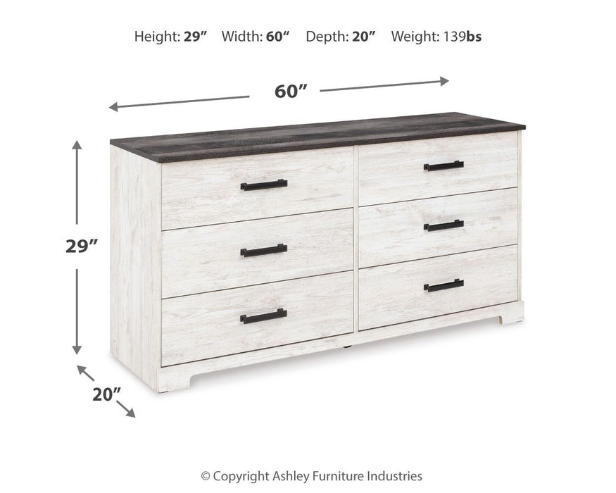 Shawburn - White / Black / Gray - Six Drawer Dresser - Pewter-tone Pulls Unique Piece Furniture