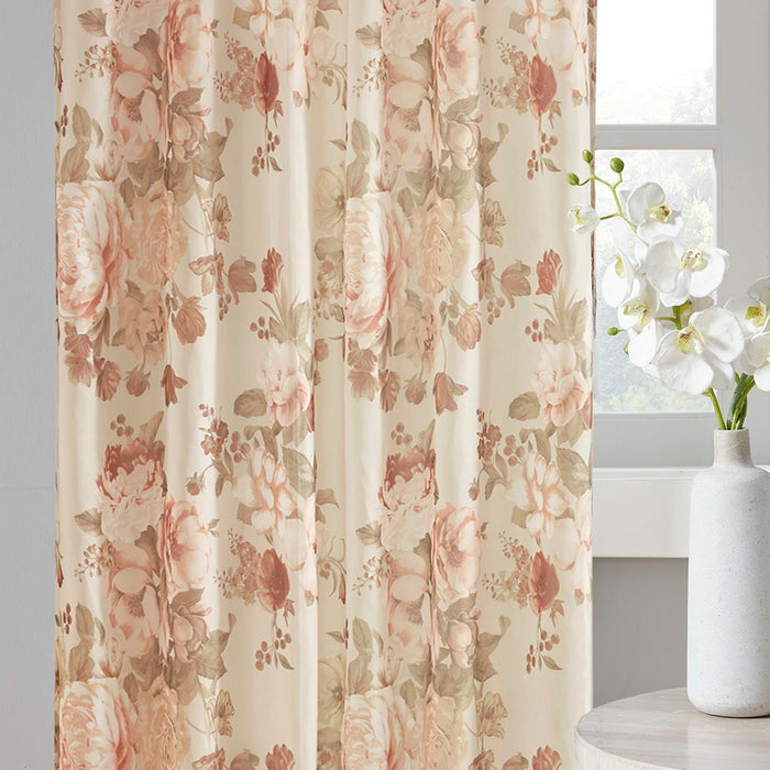 Printed Floral Rod Pocket And Back Tab Voile Sheer Curtain - Blush