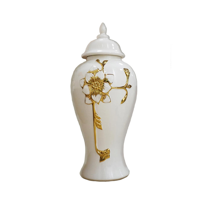 Ginger Jar With Steam Flower - White