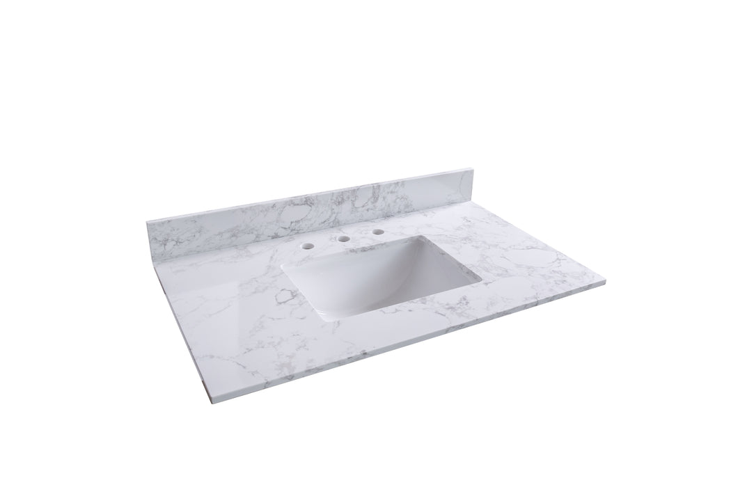 Montary 37" Bathroom Vanity Top Stone Carrara White New Style Tops With Rectangle Undermount Ceramic Sink And Back Splash With 3 Faucet Hole For Bathrom Cabinet