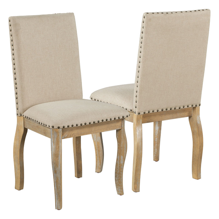 Trexm (Set of 4) Dining Chairs Wood Upholstered Fabirc Dining Room Chairs With Nailhead (Natural Wood Wash)