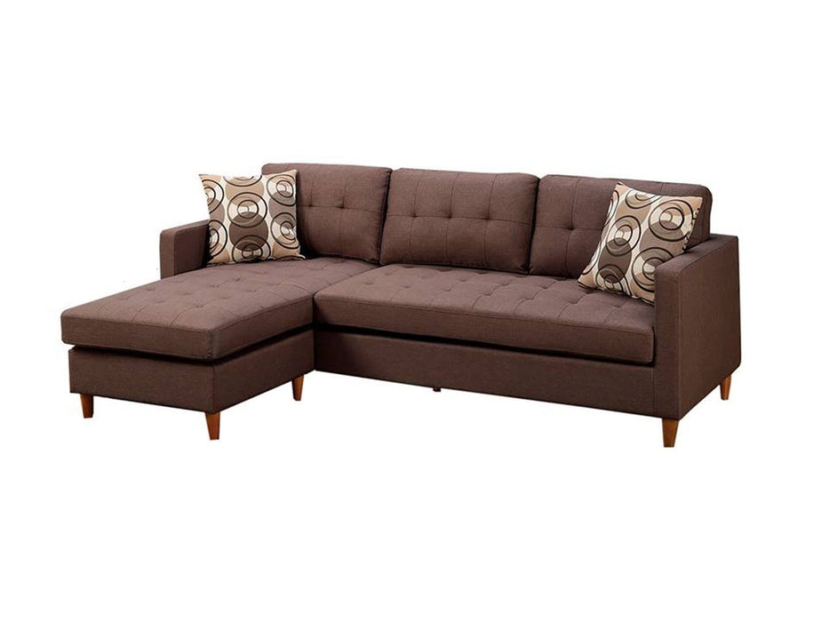 Chocolate Polyfiber Sectional Sofa Living Room Furniture Reversible Chaise Couch Pillows Tufted Back Modular Sectionals