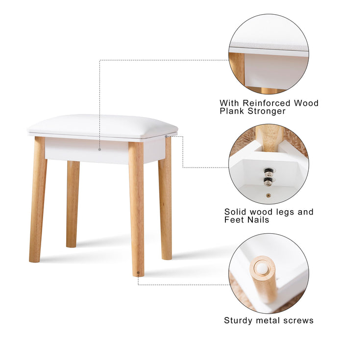 Sold Wood Vanity Table Stool, Dressing Stool For Makeup With - White Finish
