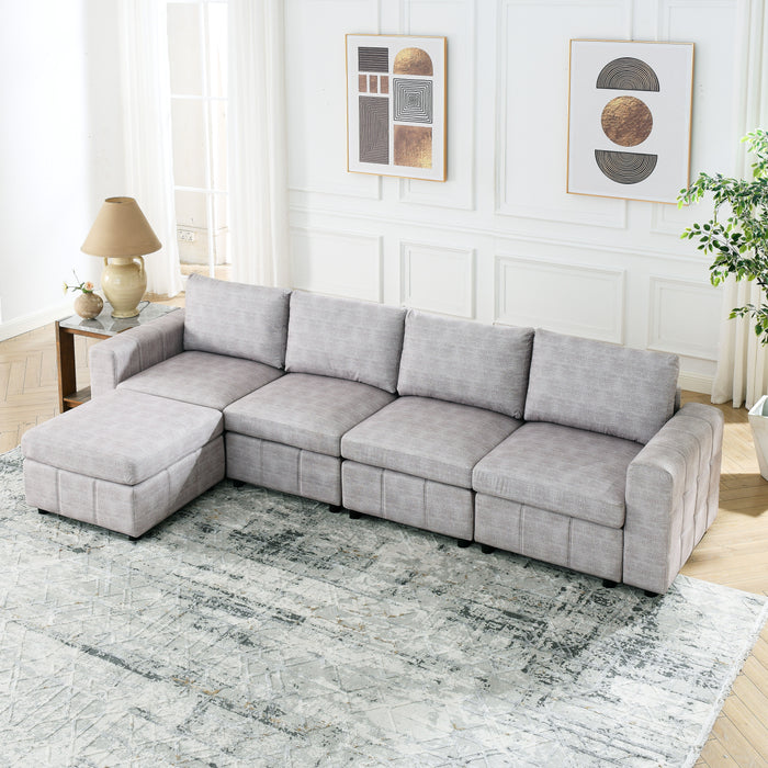 [Video]Upholstered Modular Sofa, L Shaped Sectional Sofa For Living Room Apartment (4-Seater With Ottoman)