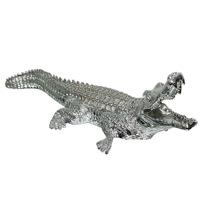 Ambrose Diamond Encrusted Chrome Plated Crocodile (25" X 9"W X 7. 5"H)