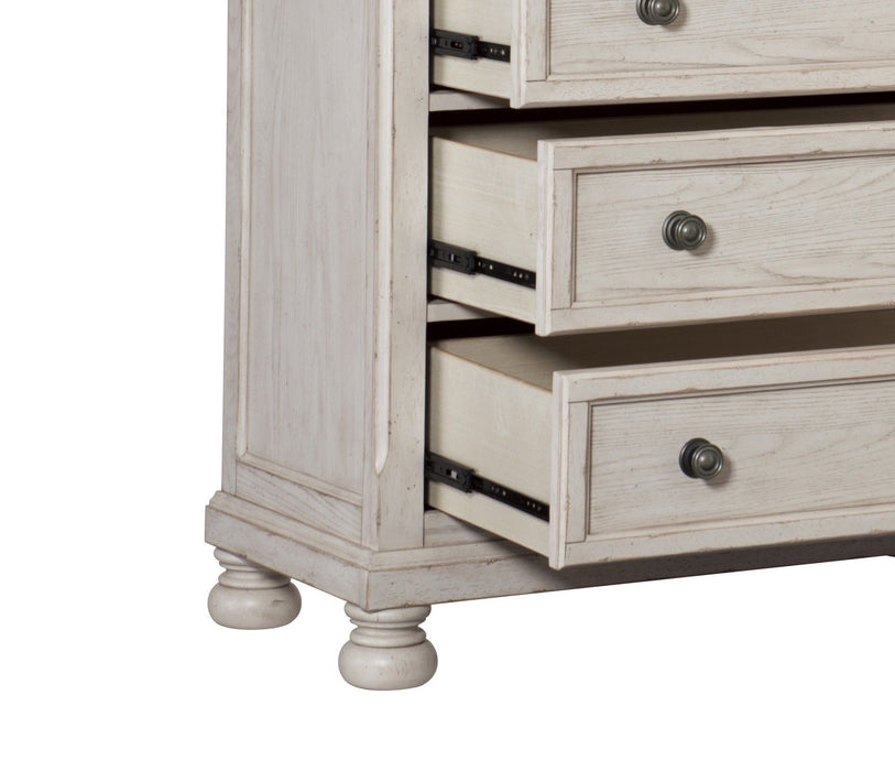 Wire Brushed White Finish 1 Piece Chest Of Drawers With Ball Bearing Glides Transitional Bedroom Furniture