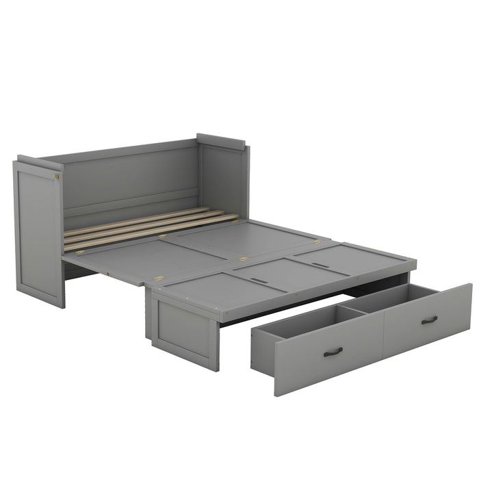 Queen Size Murphy Bed With Usb Port And A Large Drawer, Gray