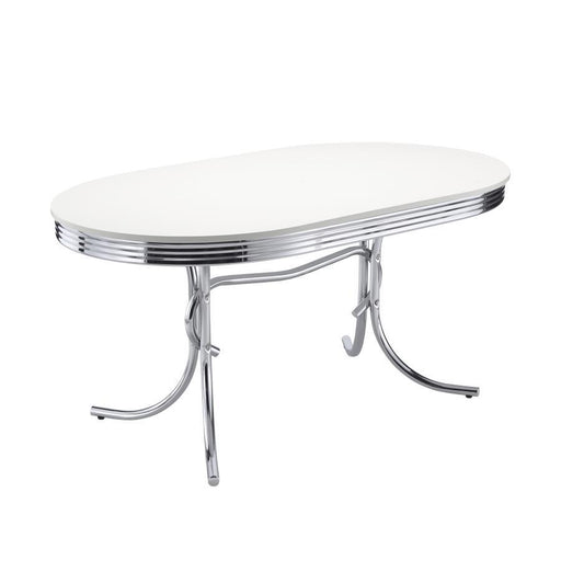 Retro - Oval Dining Table - Glossy White And Chrome Unique Piece Furniture