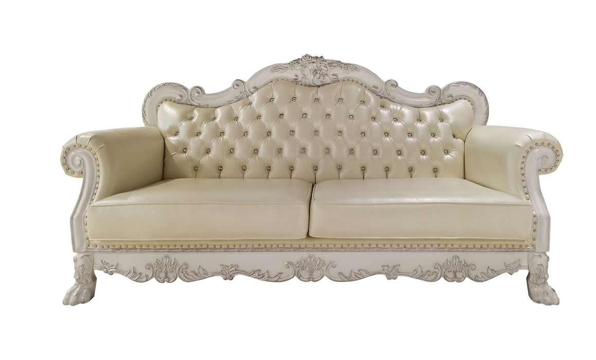 Acme Dresden Sofa With 4 Pillows, Synthetic Leather & Bone White Finish