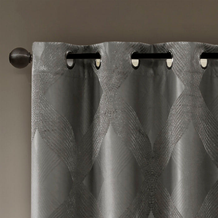 Ogee Knitted Jacquard Total Blackout Curtain Panel - Charcoal