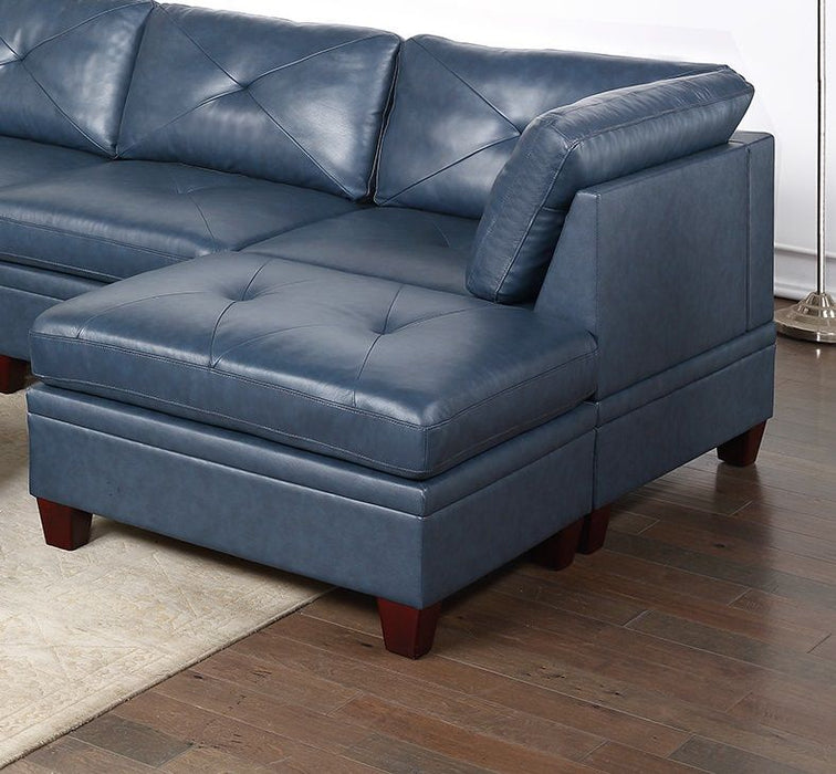 Contemporary Genuine Leather 1 Piece Corner Wedge Ink Blue Color Tufted Seat Living Room Furniture