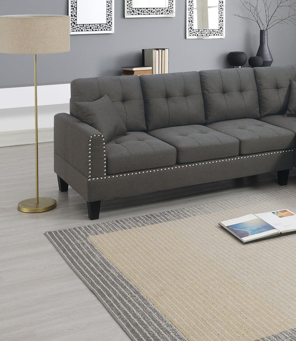 2 Pieces Sectional Set Living Room Furniture LAF Sofa And RAF Chaise Dark Coffee Color Linen Like Fabric Tufted Couch
