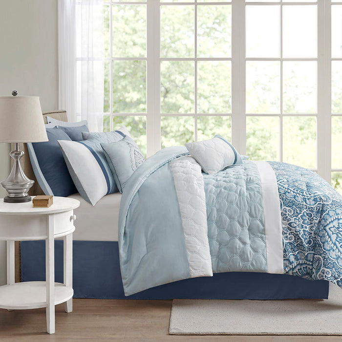 8 Piece Comforter Set - Blue