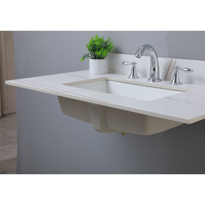 Montary 37" Bathroom Vanity Top Stone White Gold New Style Tops With Rectangle Undermount Ceramic Sink And Three Faucet Hole