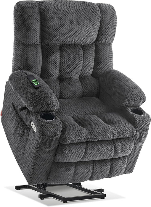 Electric Power Recliner Chair With Massage For Elderly, Remote Control Multi - Function Lifting, Timing, Cushion Heating Chair With Side Pocket - Dark Gray